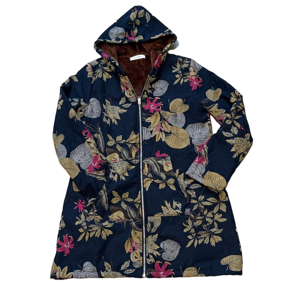 Cellabie navy floral fleece jacket sz L
